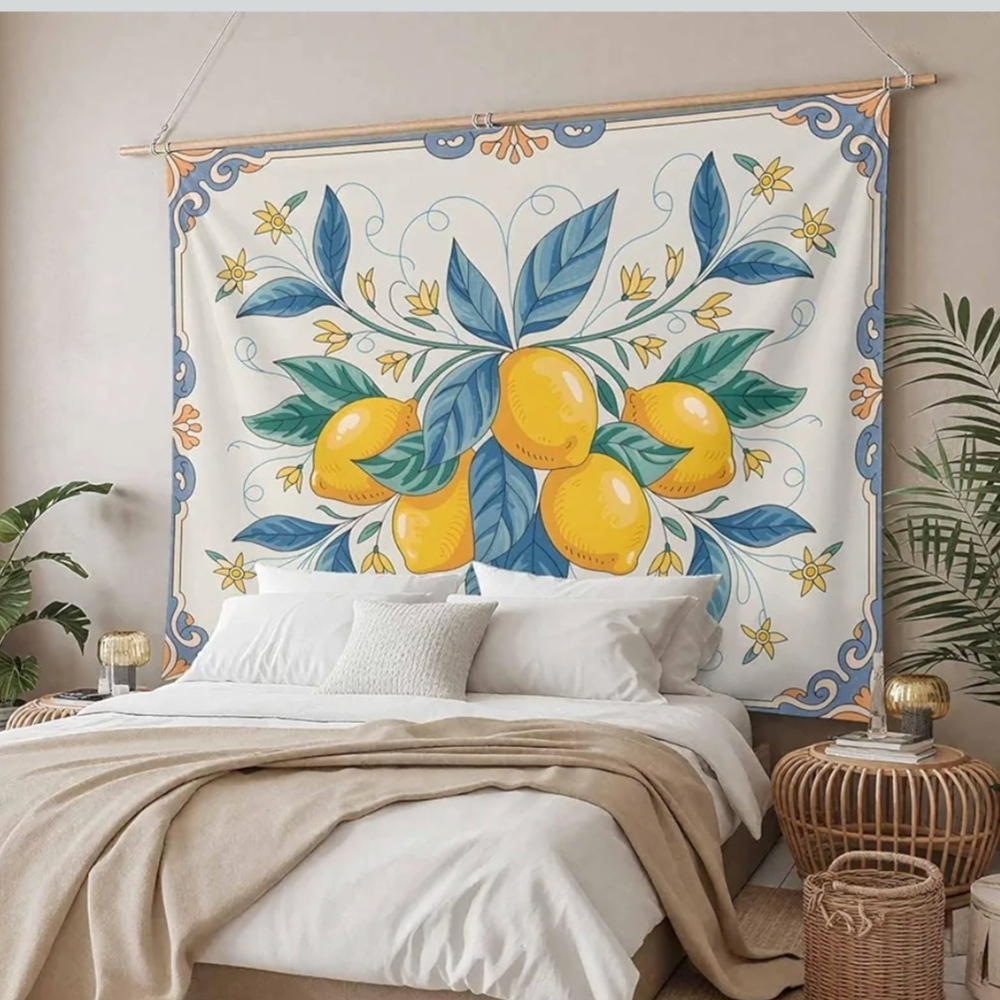 Lemon Tapestry Wall Hanging - Blue and Yellow